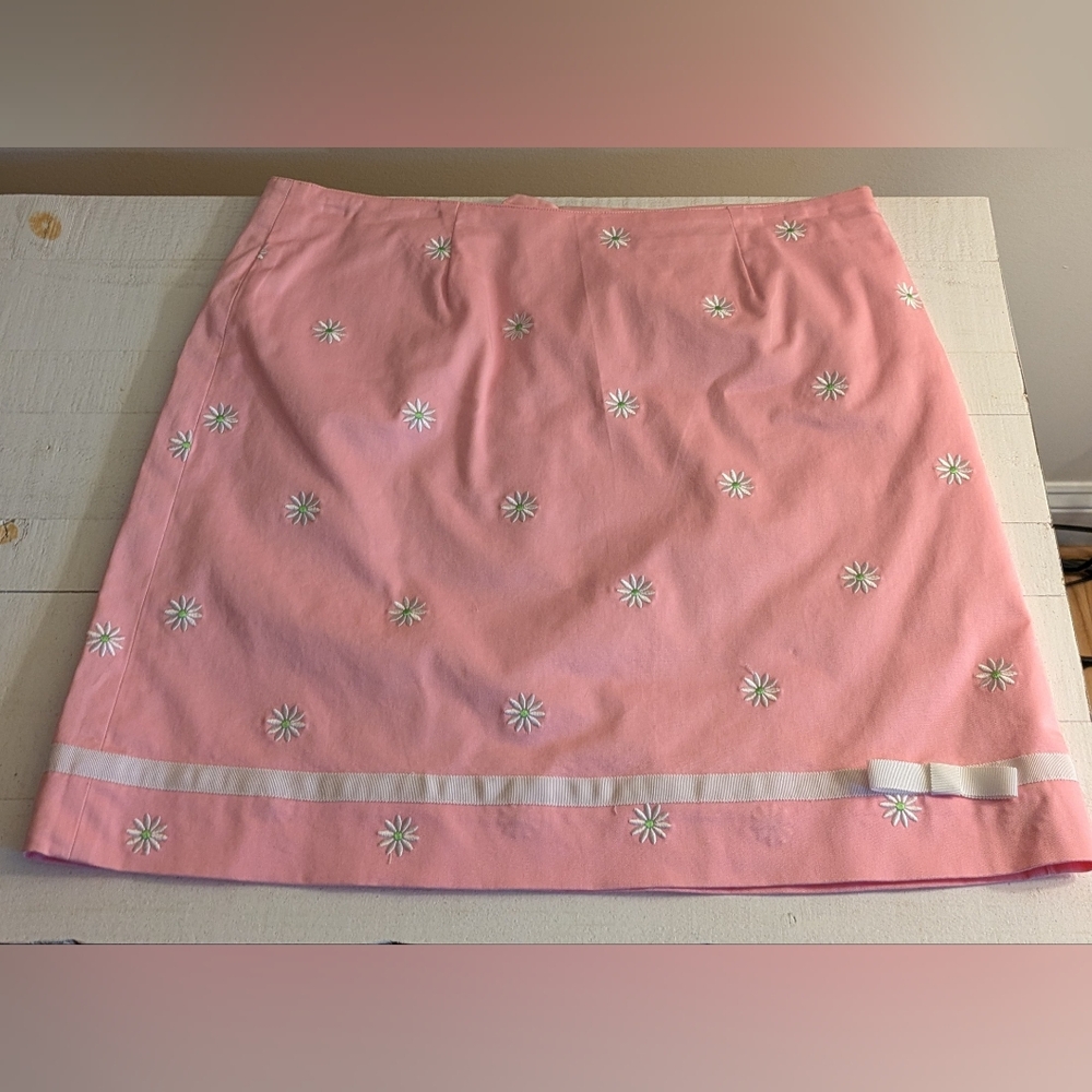 Lilly Pulitzer Skirt Women Sz 10 Pink Paisley Daisy Floral Cotton